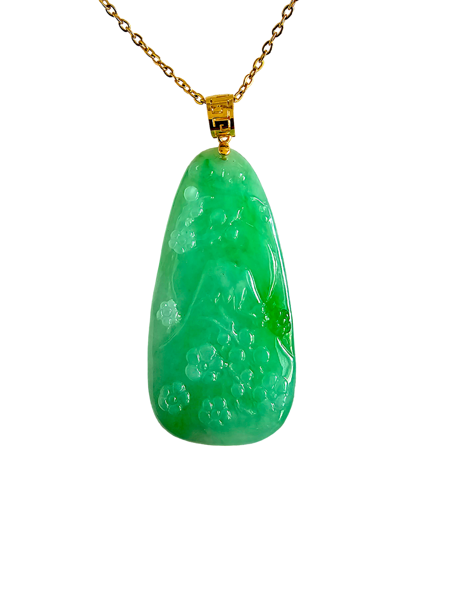 Bliss of Fuji Burmese A-Jade Pendant (with 18K Yellow Gold)- Certified