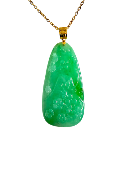 Bliss of Fuji Burmese A-Jade Pendant (with 18K Yellow Gold)- Certified