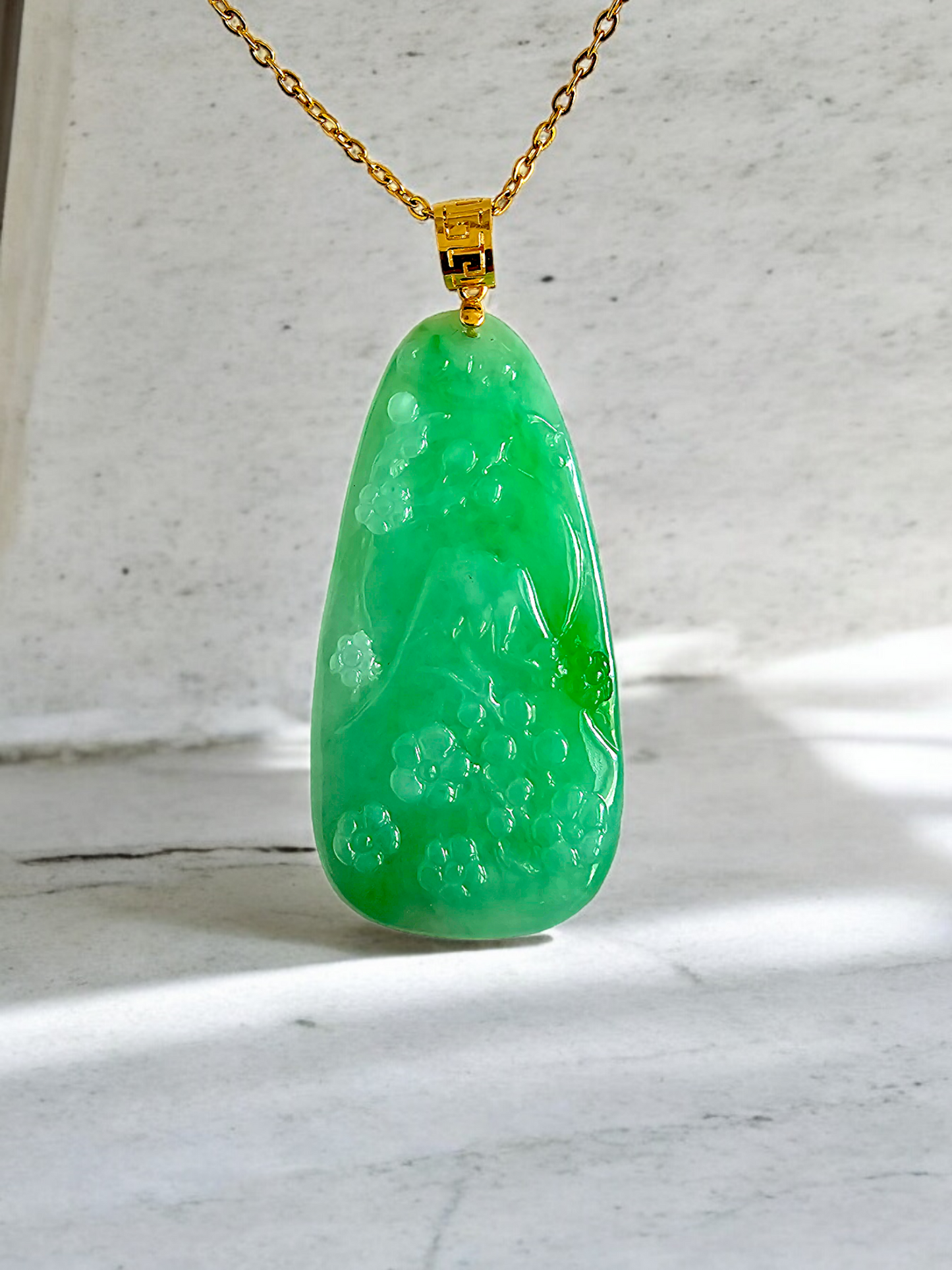 Bliss of Fuji Burmese A-Jade Pendant (with 18K Yellow Gold)- Certified