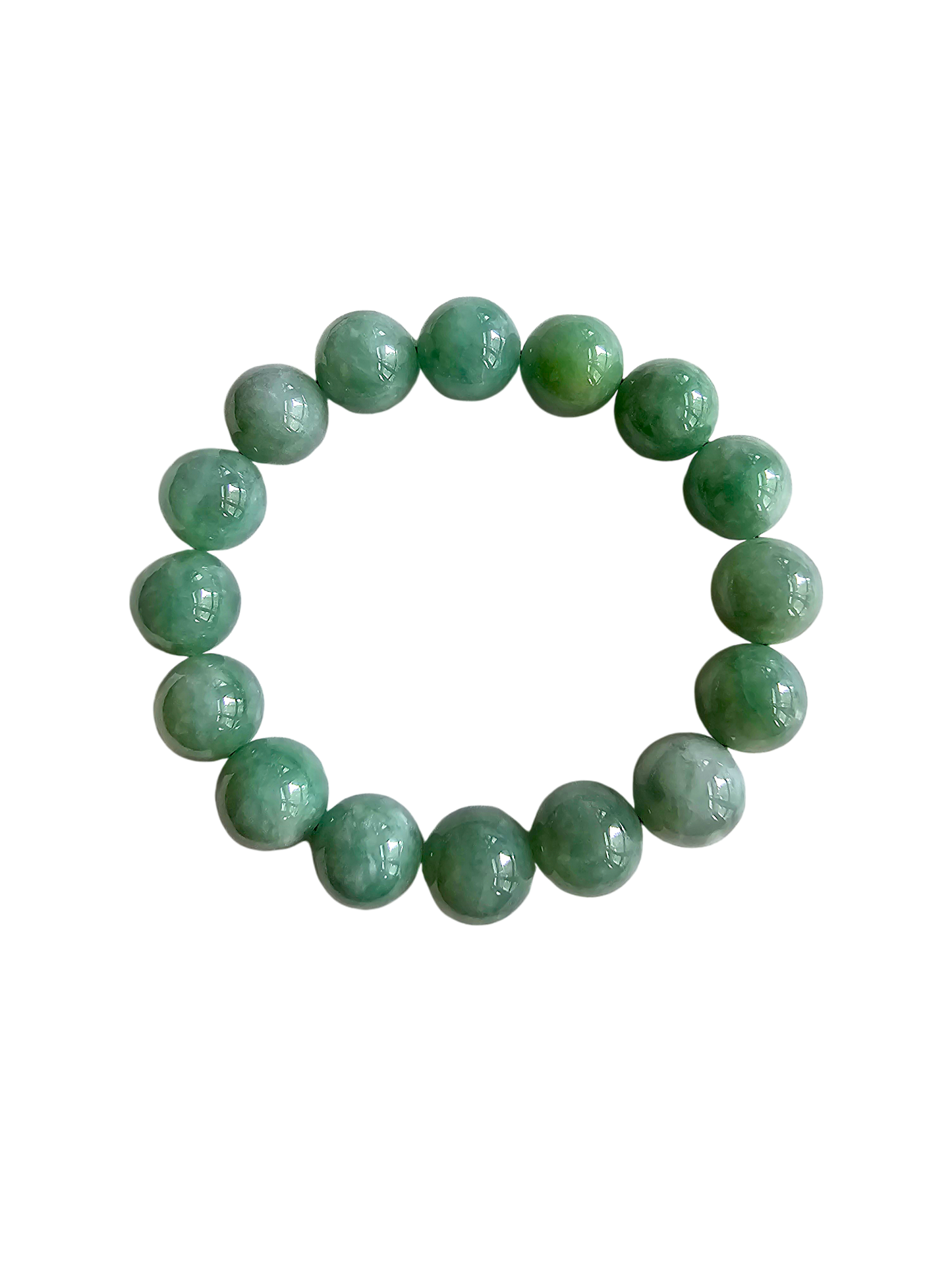 Imperial Japanese Green Burmese A Jade Beaded Bracelet (MADE IN JAPAN) (12mm Each x 16 beads) 05017