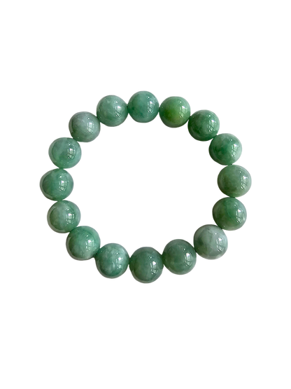 Imperial Japanese Green Burmese A Jade Beaded Bracelet (MADE IN JAPAN) (12mm Each x 16 beads) 05017