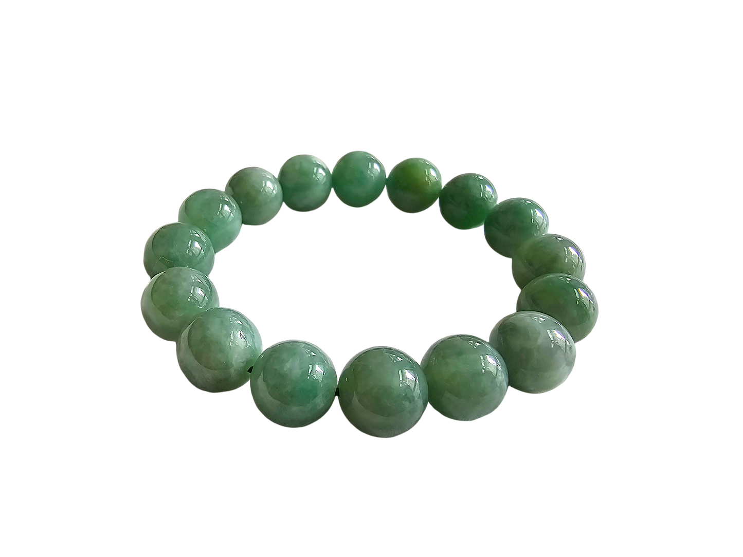 Imperial Japanese Green Burmese A Jade Beaded Bracelet (MADE IN JAPAN) (12mm Each x 16 beads) 05017