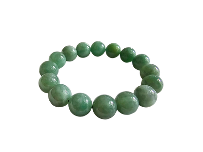 Imperial Japanese Green Burmese A Jade Beaded Bracelet (MADE IN JAPAN) (12mm Each x 16 beads) 05017