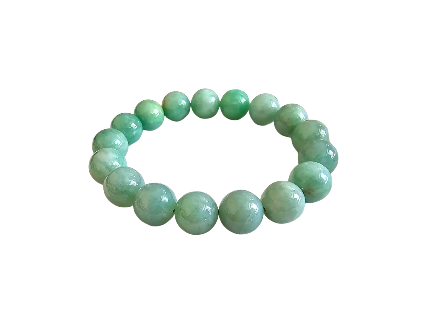 Imperial Japanese Green Burmese A Jade Beaded Bracelet (MADE IN JAPAN) (12mm Each x 17 beads) 05018