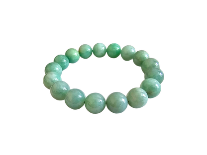 Imperial Japanese Green Burmese A Jade Beaded Bracelet (MADE IN JAPAN) (12mm Each x 17 beads) 05018