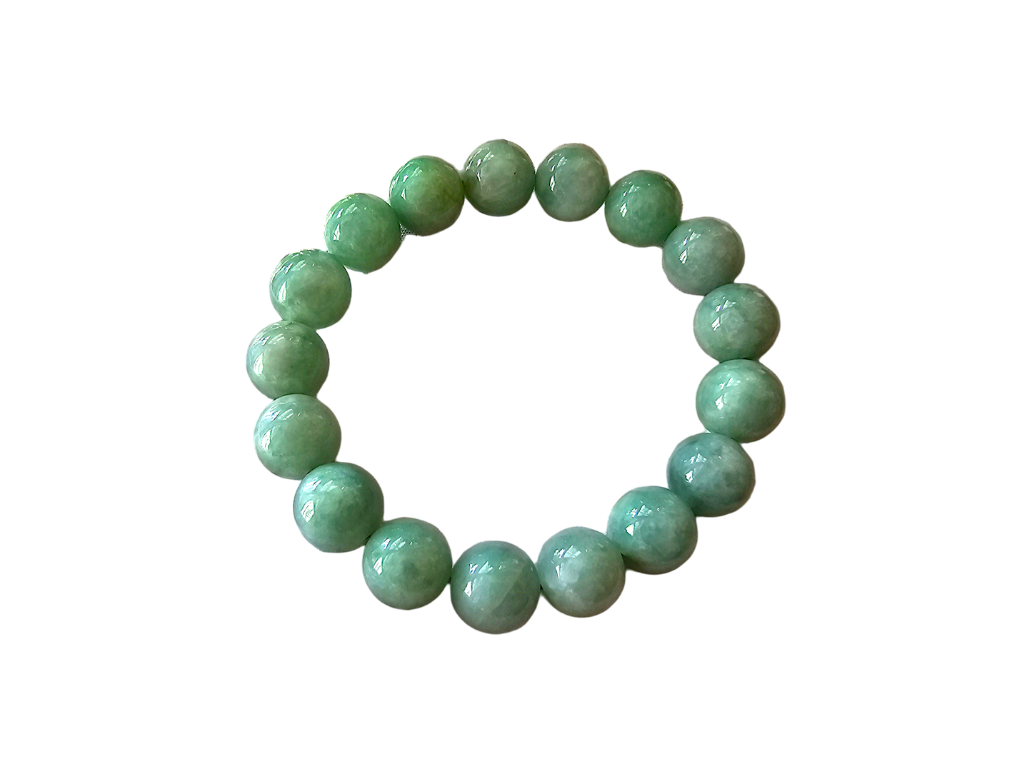 Imperial Japanese Green Burmese A Jade Beaded Bracelet (MADE IN JAPAN) (12mm Each x 17 beads) 05018