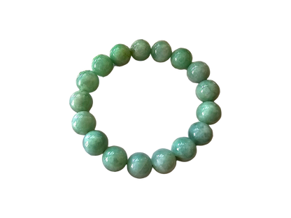 Imperial Japanese Green Burmese A Jade Beaded Bracelet (MADE IN JAPAN) (12mm Each x 17 beads) 05018