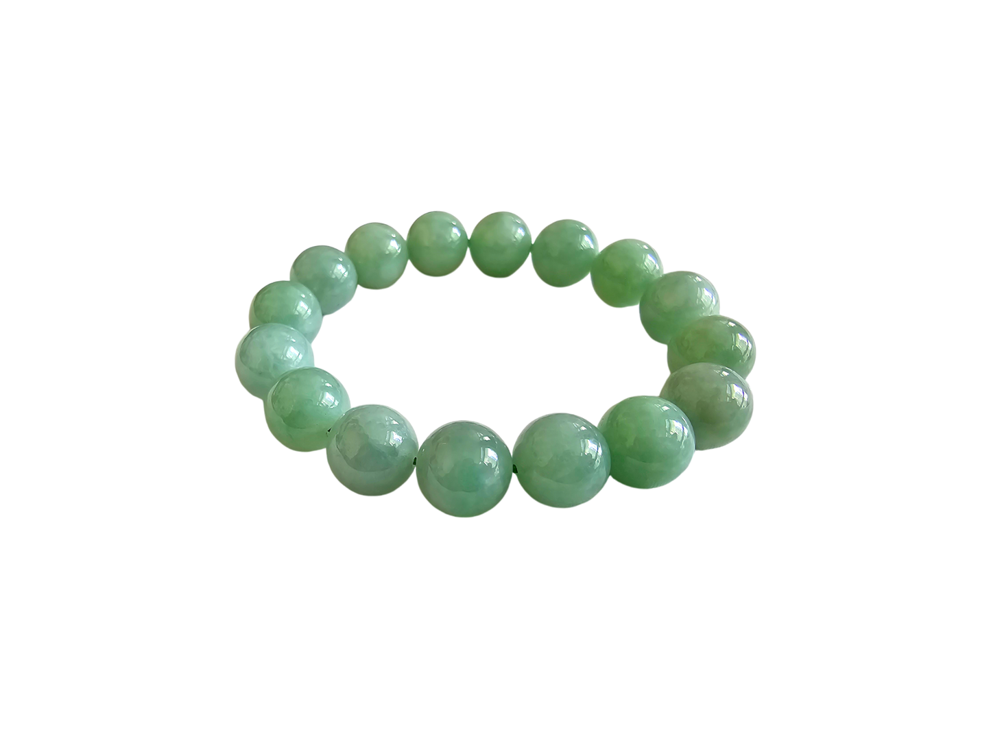 Imperial Japanese Green Burmese A Jade Beaded Bracelet (MADE IN JAPAN) (12mm Each x 16 beads) 05019