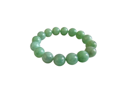 Imperial Japanese Green Burmese A Jade Beaded Bracelet (MADE IN JAPAN) (12mm Each x 16 beads) 05019