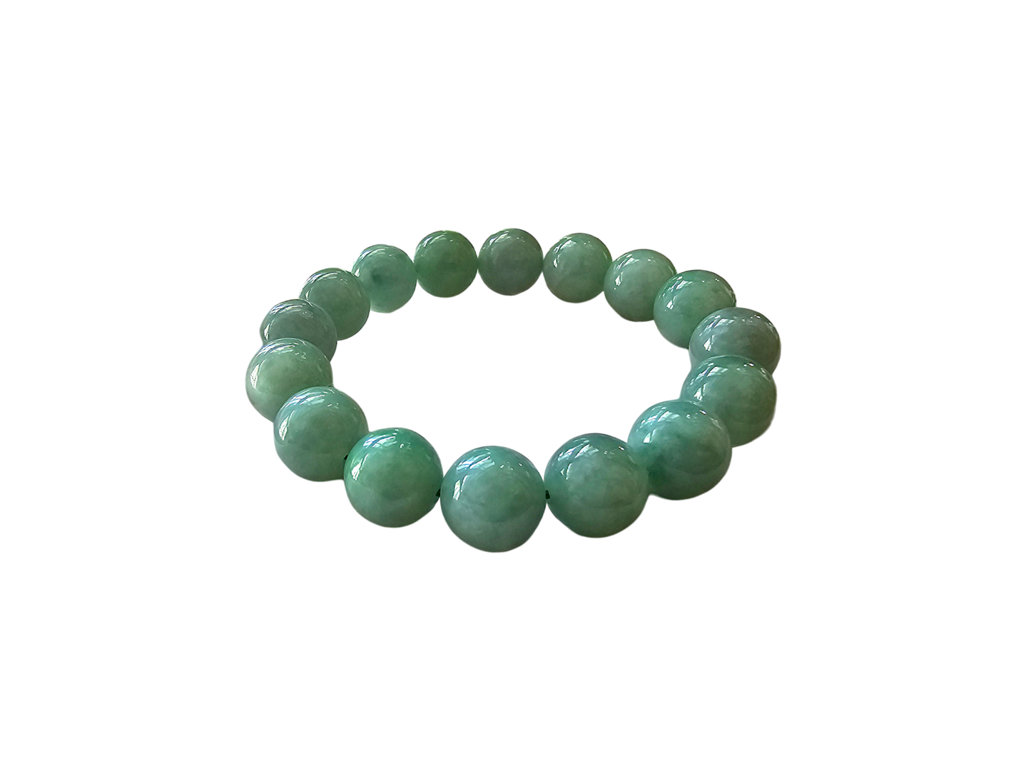 Imperial Japanese Green Burmese A Jade Beaded Bracelet (MADE IN JAPAN) (12mm Each x 16 beads) 05019