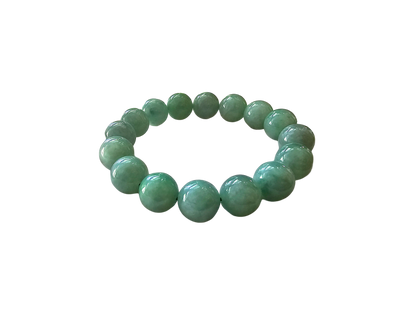 Imperial Japanese Green Burmese A Jade Beaded Bracelet (MADE IN JAPAN) (12mm Each x 16 beads) 05019