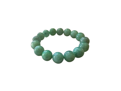 Imperial Japanese Green Burmese A Jade Beaded Bracelet (MADE IN JAPAN) (12mm Each x 16 beads) 05019