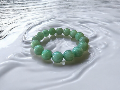 Imperial Japanese Green Burmese A Jade Beaded Bracelet (MADE IN JAPAN) (12mm Each x 16 beads) 05019