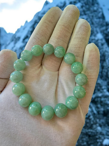 Imperial Japanese Green Burmese A Jade Beaded Bracelet (MADE IN JAPAN) (12mm Each x 16 beads) 05019