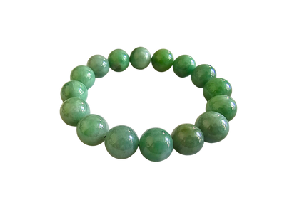 Imperial Japanese Green Burmese A Jade Beaded Bracelet (MADE IN JAPAN) (12mm Each x 16 beads) 05020