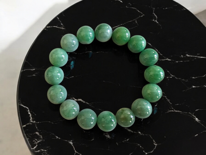 Imperial Japanese Green Burmese A Jade Beaded Bracelet (MADE IN JAPAN) (12mm Each x 16 beads) 05020