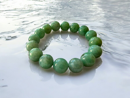 Imperial Japanese Green Burmese A Jade Beaded Bracelet (MADE IN JAPAN) (12mm Each x 16 beads) 05020