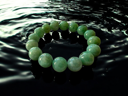 Imperial Japanese Green Burmese A Jade Beaded Bracelet (MADE IN JAPAN) (12mm Each x 16 beads) 05020