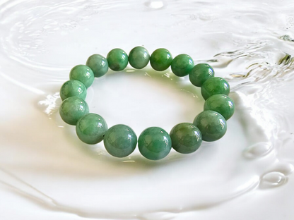 Imperial Japanese Green Burmese A Jade Beaded Bracelet (MADE IN JAPAN) (12mm Each x 16 beads) 05020