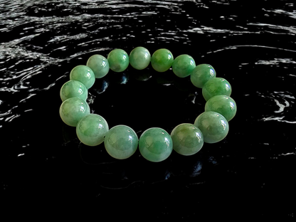 Imperial Japanese Green Burmese A Jade Beaded Bracelet (MADE IN JAPAN) (12mm Each x 16 beads) 05020