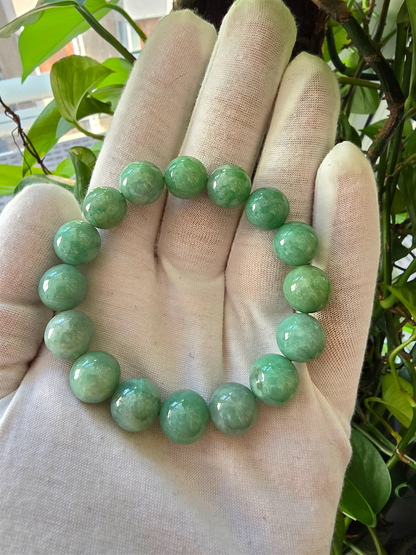 Imperial Japanese Green Burmese A Jade Beaded Bracelet (MADE IN JAPAN) (12mm Each x 16 beads) 05020