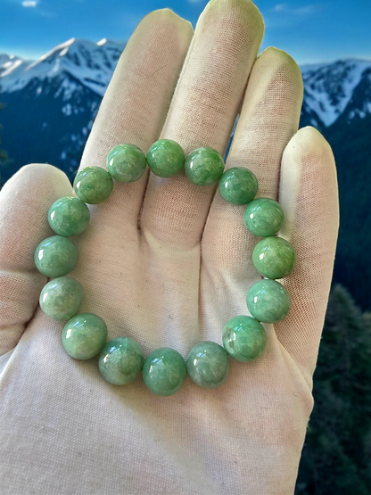 Imperial Japanese Green Burmese A Jade Beaded Bracelet (MADE IN JAPAN) (12mm Each x 16 beads) 05020