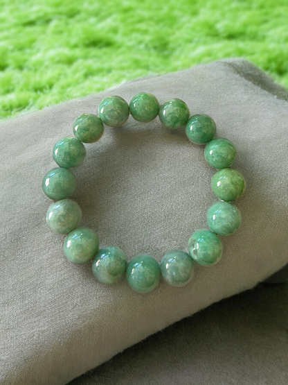 Imperial Japanese Green Burmese A Jade Beaded Bracelet (MADE IN JAPAN) (12mm Each x 16 beads) 05020