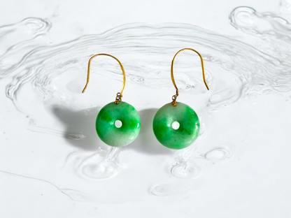 Vibrant Donut Drop and Dangle French Hook Burmese A-Jade Earrings (with 18K Yellow Gold) - Certified