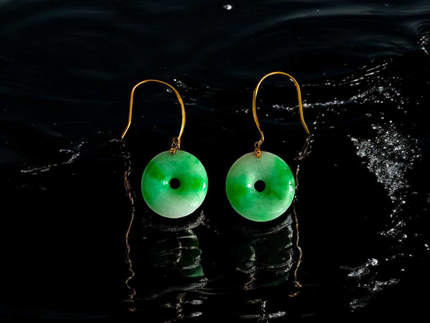 Vibrant Donut Drop and Dangle French Hook Burmese A-Jade Earrings (with 18K Yellow Gold) - Certified