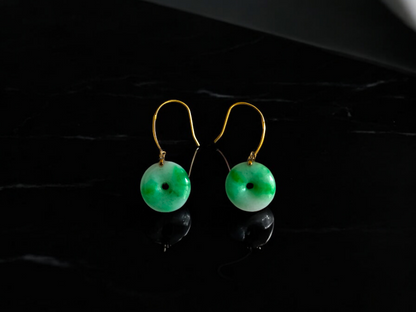 Vibrant Donut Drop and Dangle French Hook Burmese A-Jade Earrings (with 18K Yellow Gold) - Certified