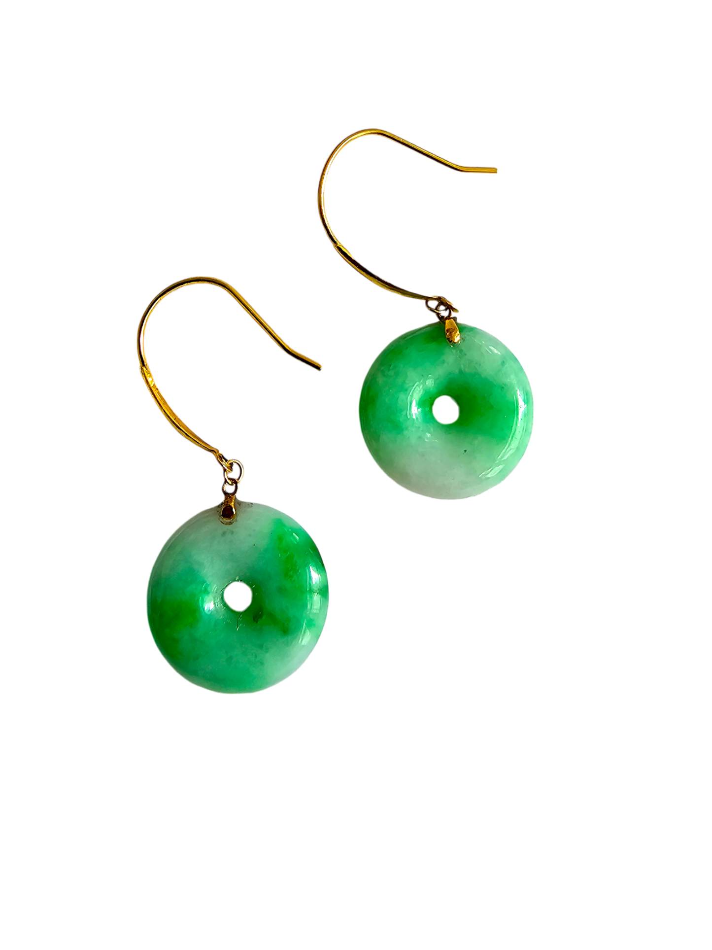 Vibrant Donut Drop and Dangle French Hook Burmese A-Jade Earrings (with 18K Yellow Gold) - Certified