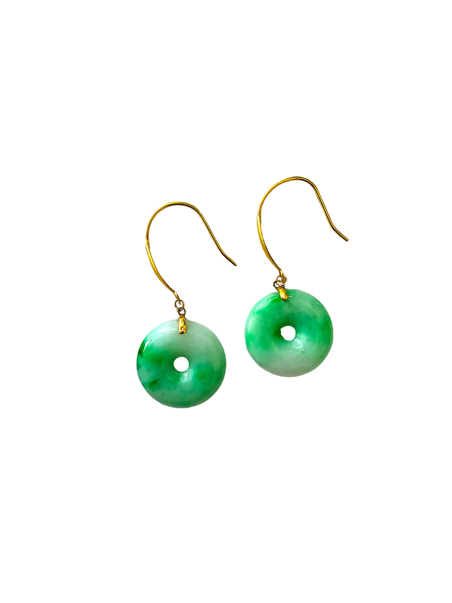 Vibrant Donut Drop and Dangle French Hook Burmese A-Jade Earrings (with 18K Yellow Gold) - Certified