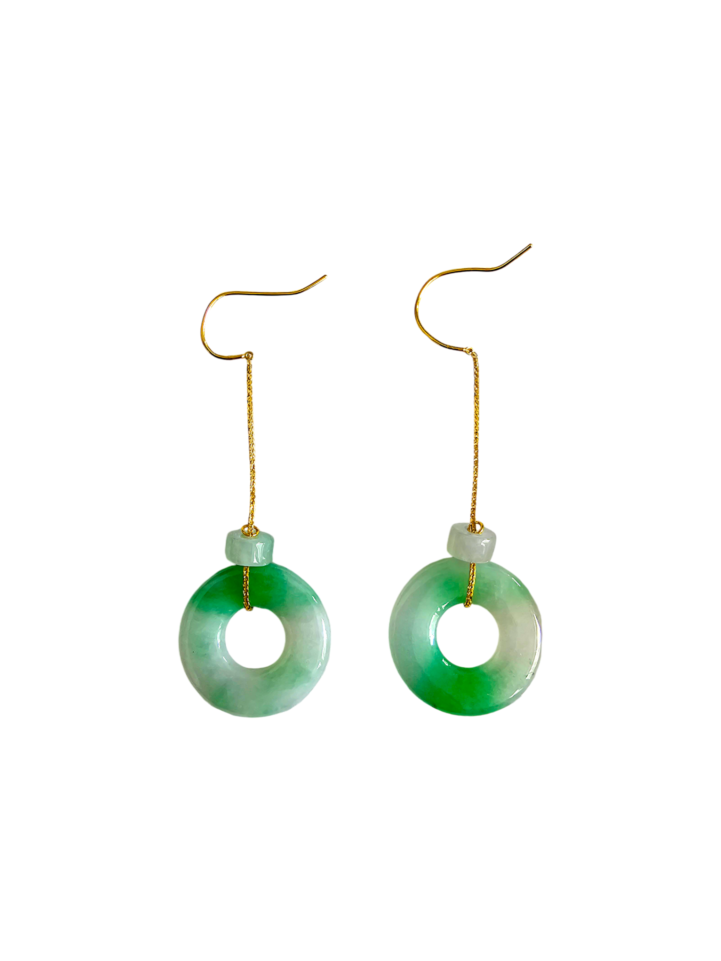 Devil's Donut Drop and Dangle French Hook Burmese A-Jade Earrings (with 18K Yellow Gold) - Certified