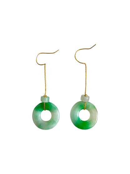 Devil's Donut Drop and Dangle French Hook Burmese A-Jade Earrings (with 18K Yellow Gold) - Certified