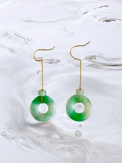 Devil's Donut Drop and Dangle French Hook Burmese A-Jade Earrings (with 18K Yellow Gold) - Certified