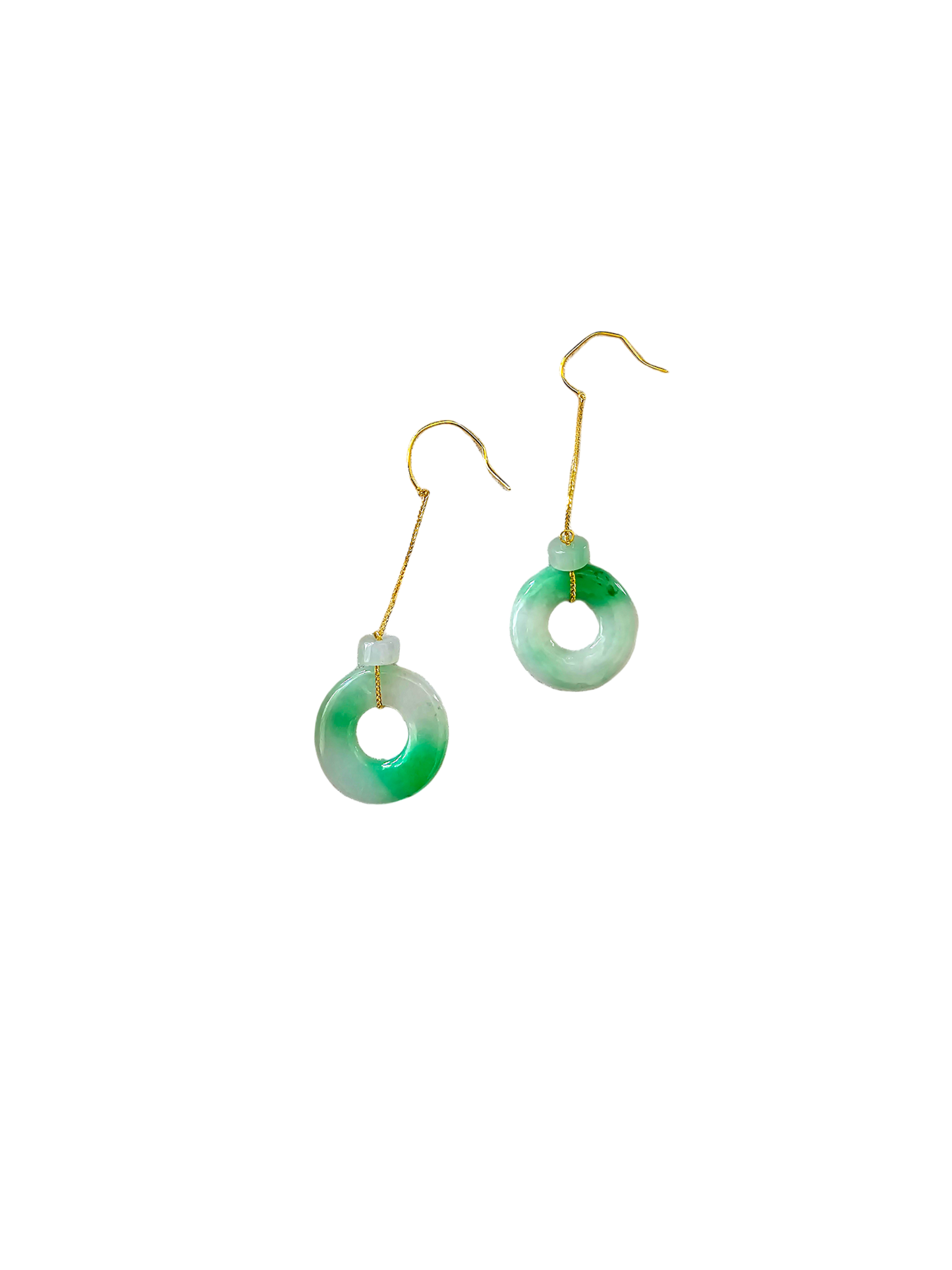 Devil's Donut Drop and Dangle French Hook Burmese A-Jade Earrings (with 18K Yellow Gold) - Certified