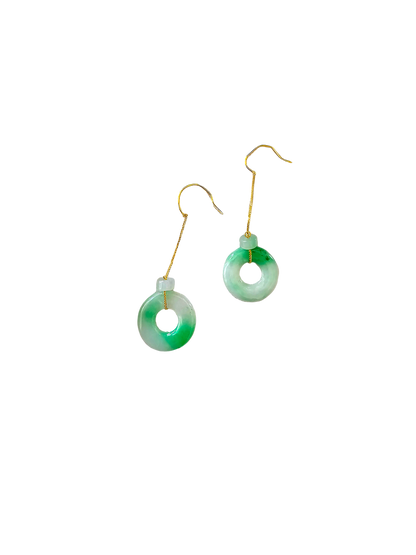 Devil's Donut Drop and Dangle French Hook Burmese A-Jade Earrings (with 18K Yellow Gold) - Certified