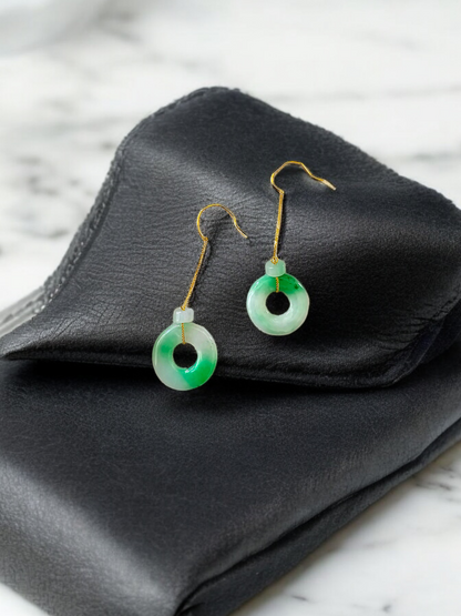 Devil's Donut Drop and Dangle French Hook Burmese A-Jade Earrings (with 18K Yellow Gold) - Certified