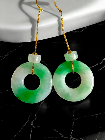 Devil's Donut Drop and Dangle French Hook Burmese A-Jade Earrings (with 18K Yellow Gold) - Certified