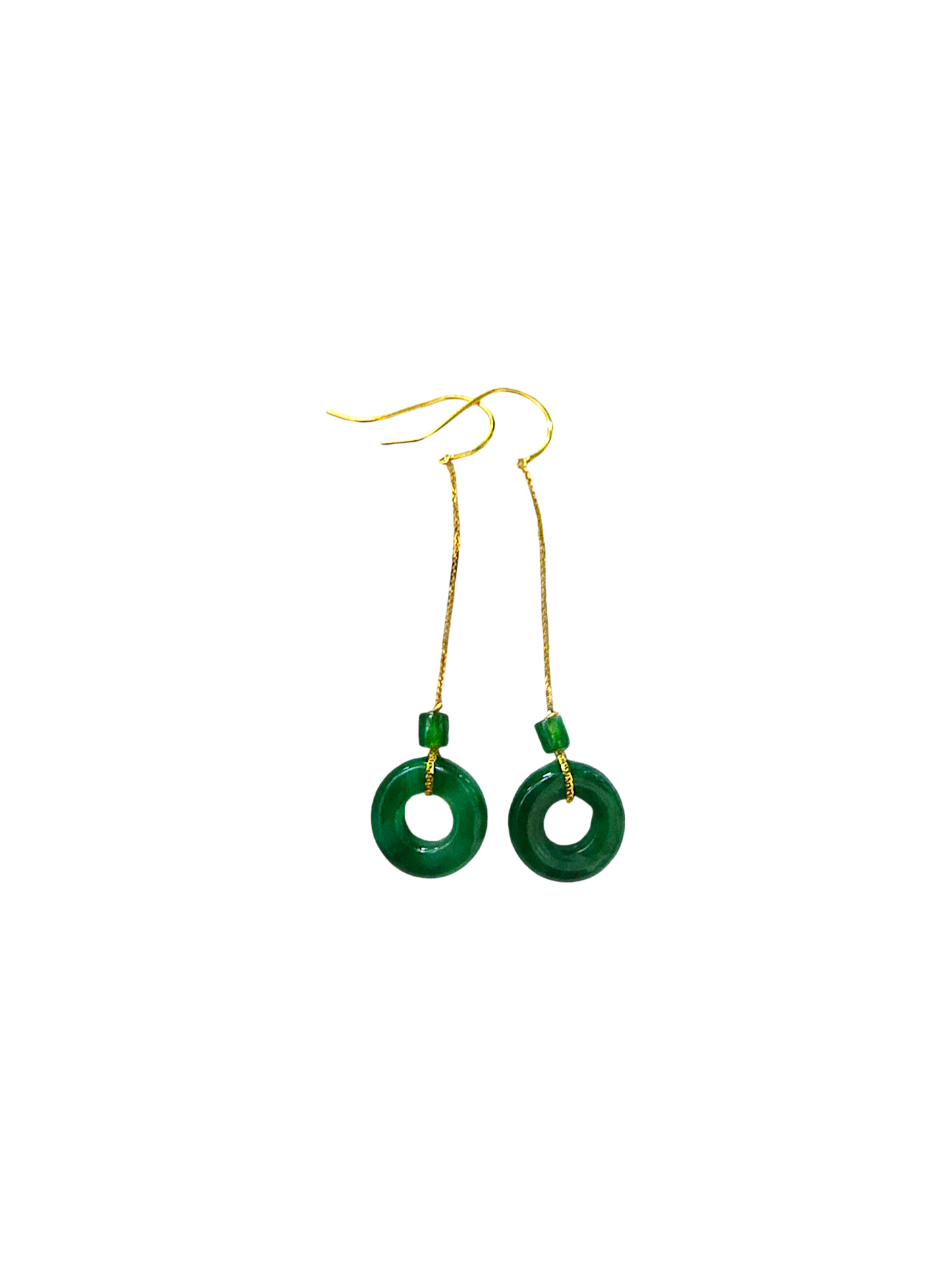 Enchanted Donut Drop and Dangle French Hook Burmese A-Jade Earrings (with 18K Yellow Gold) - Certified