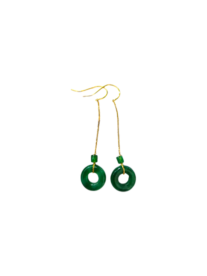 Enchanted Donut Drop and Dangle French Hook Burmese A-Jade Earrings (with 18K Yellow Gold) - Certified