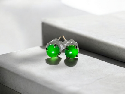 Vert Imperial Green Burmese A-Jade Stud Earrings (with 18K White Gold) - Certified