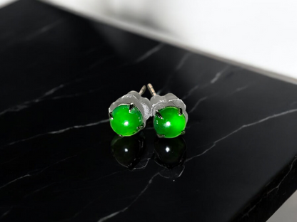 Vert Imperial Green Burmese A-Jade Stud Earrings (with 18K White Gold) - Certified