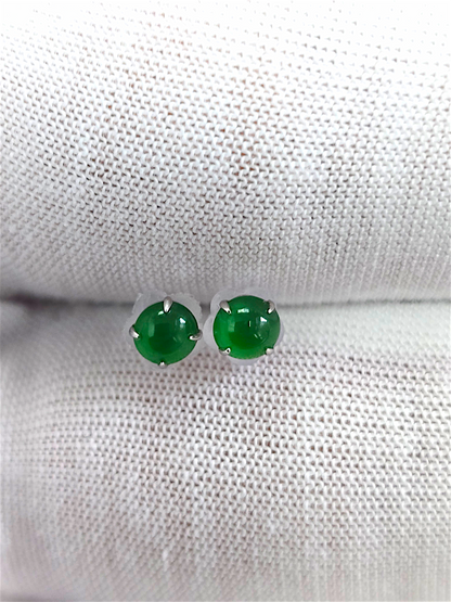 Vert Imperial Green Burmese A-Jade Stud Earrings (with 18K White Gold) - Certified