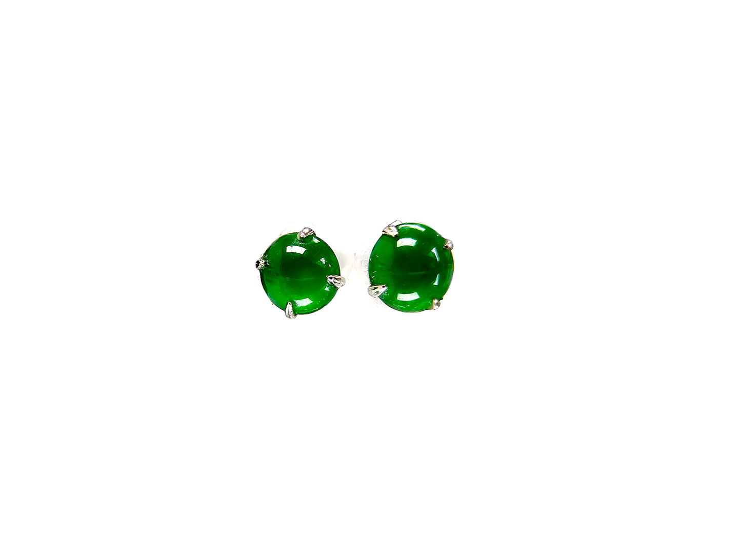 Vert Imperial Green Burmese A-Jade Stud Earrings (with 18K White Gold) - Certified