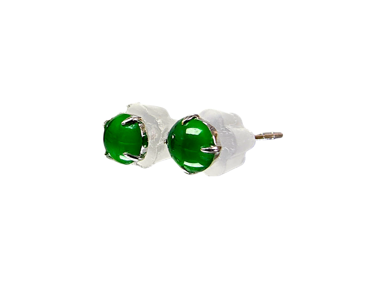 Vert Imperial Green Burmese A-Jade Stud Earrings (with 18K White Gold) - Certified