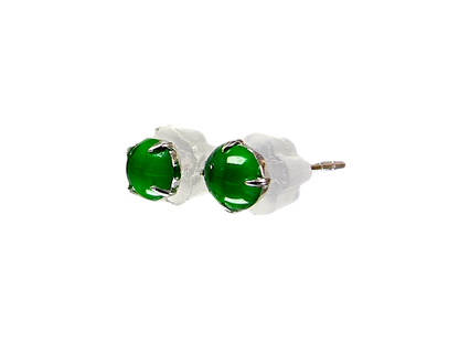 Vert Imperial Green Burmese A-Jade Stud Earrings (with 18K White Gold) - Certified