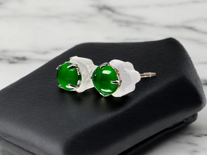 Vert Imperial Green Burmese A-Jade Stud Earrings (with 18K White Gold) - Certified