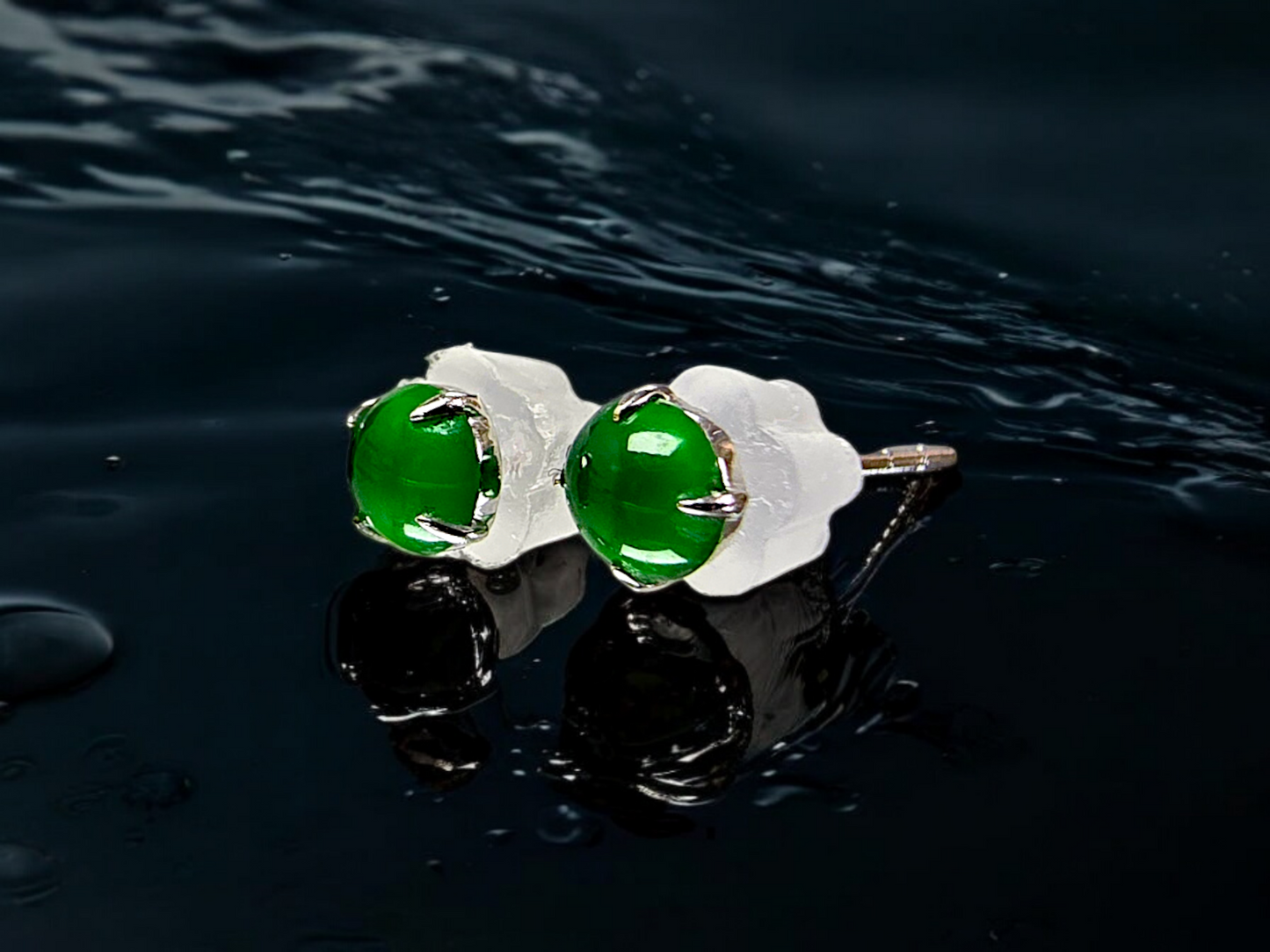 Vert Imperial Green Burmese A-Jade Stud Earrings (with 18K White Gold) - Certified