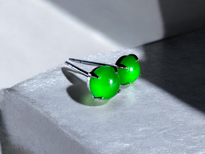 Vert Imperial Green Burmese A-Jade Stud Earrings (with 18K White Gold) - Certified